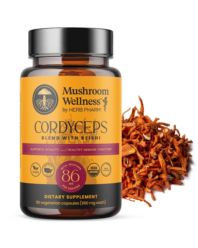 Herb Pharm Mushroom Wellness Cordyceps Blend with Reishi - 90 Capsules