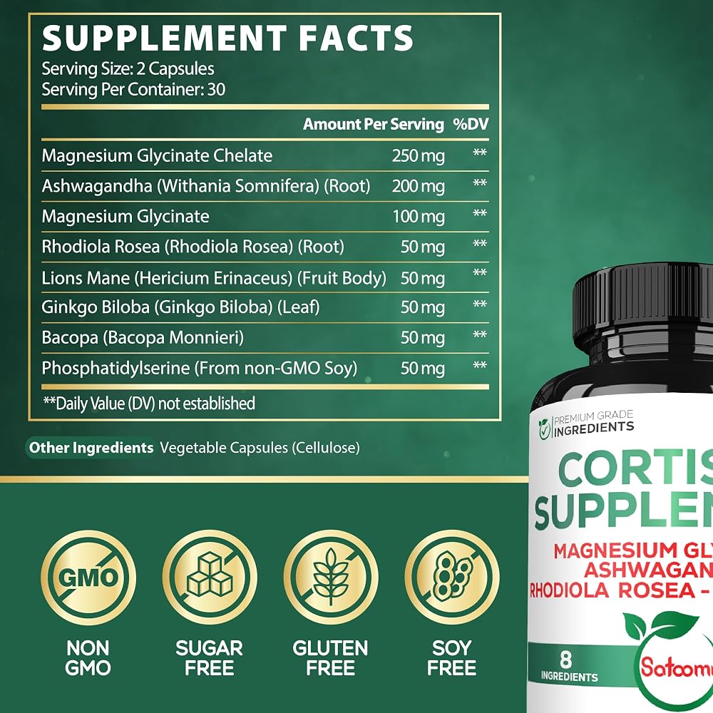 Satoomi - Cortisol Supplement & Magnesium Glycinate - 60 90 150