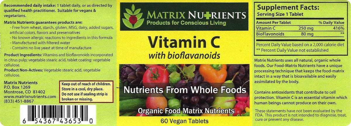 Matrix Nutrients Vitamin C with Bioflavonoids - 60 Vegan Tablets - image 2