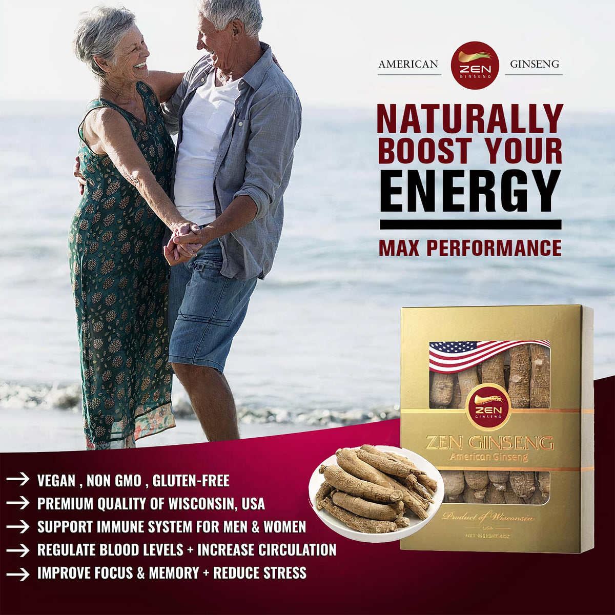Zen Ginseng 1 Box of American Wisconsin Ginseng Super Long Jumbo Root