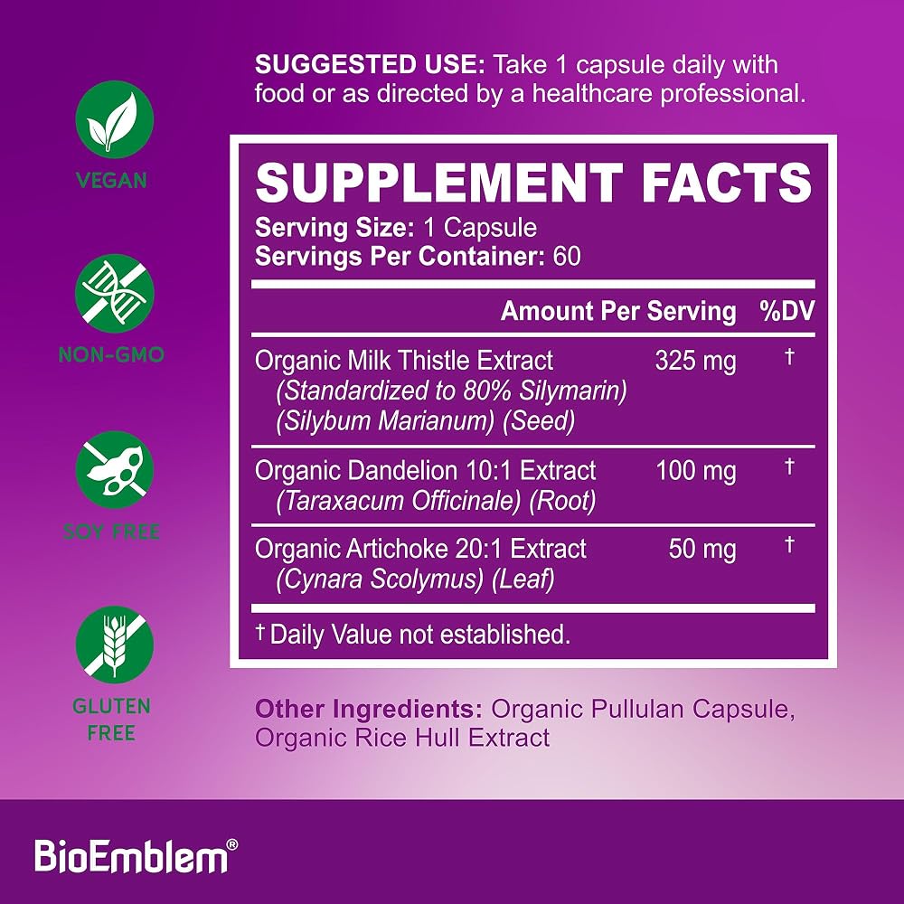 BioEmblem USDA Organic Liver Cleanse Milk Thistle - 60 Capsules - image 2