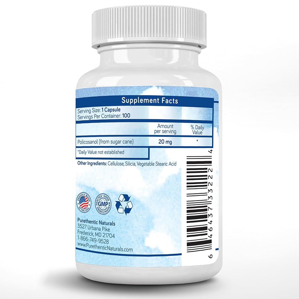 Purethentic Naturals Policosanol 20mg Cardiovascular Support - 100 Capsules - image 2