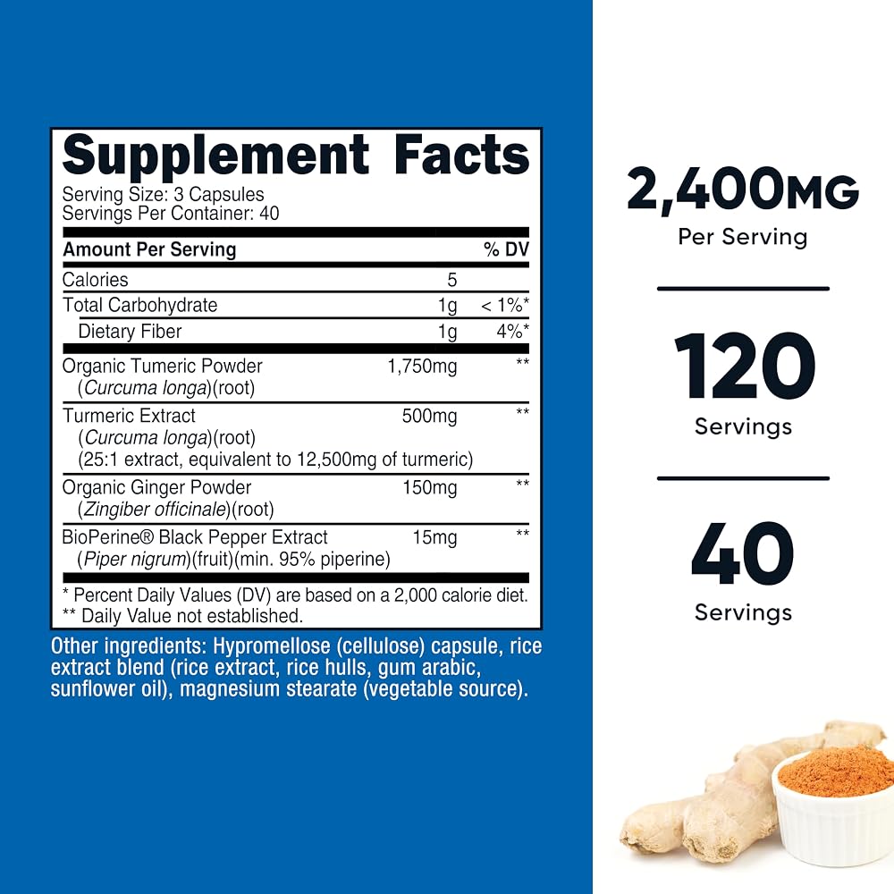 Nutricost Turmeric + Ginger Capsules with Bioperine - 120 Capsules - image 2