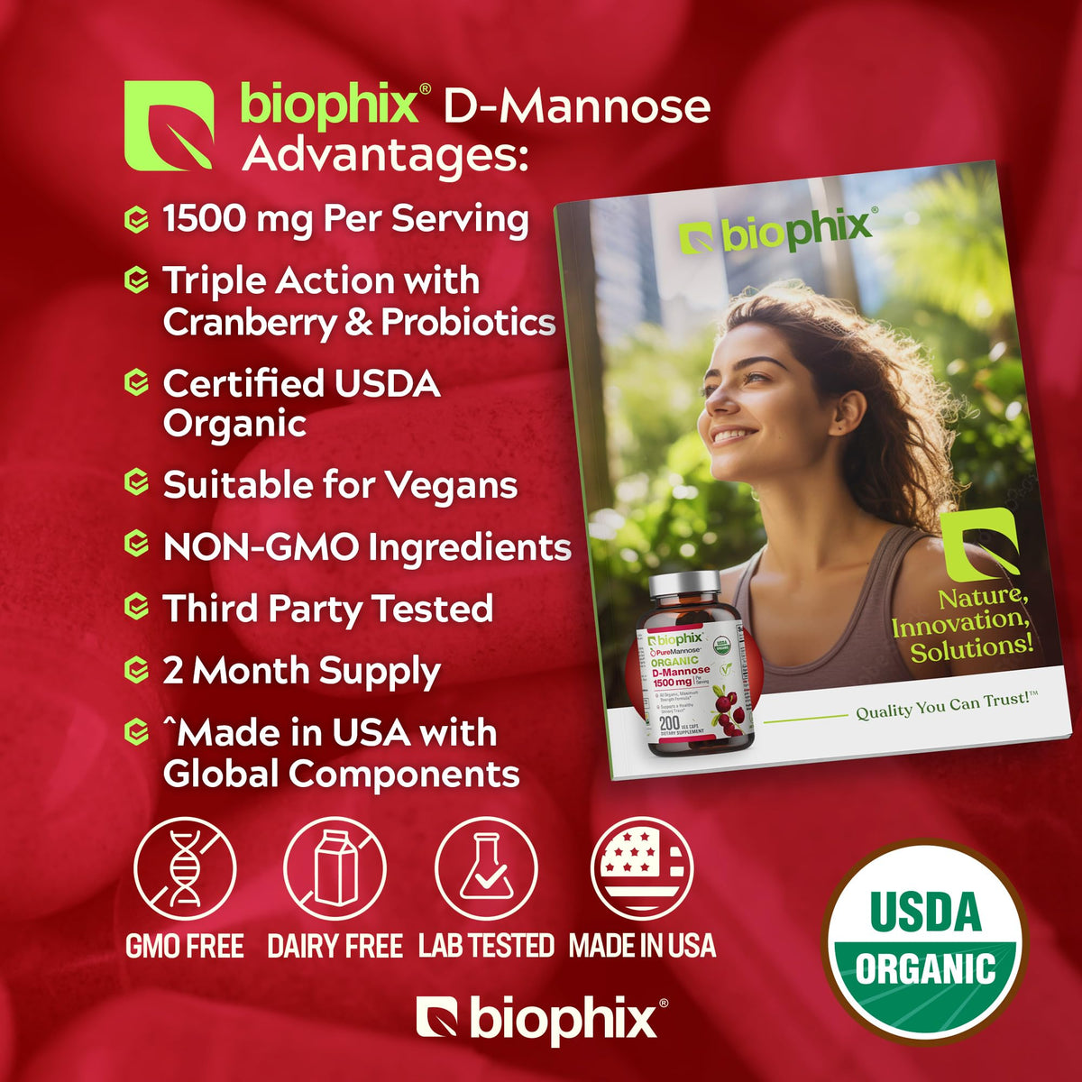 biophix D-Mannose USDA Organic 1500 mg - 200 Vegetarian Capsules - image 4
