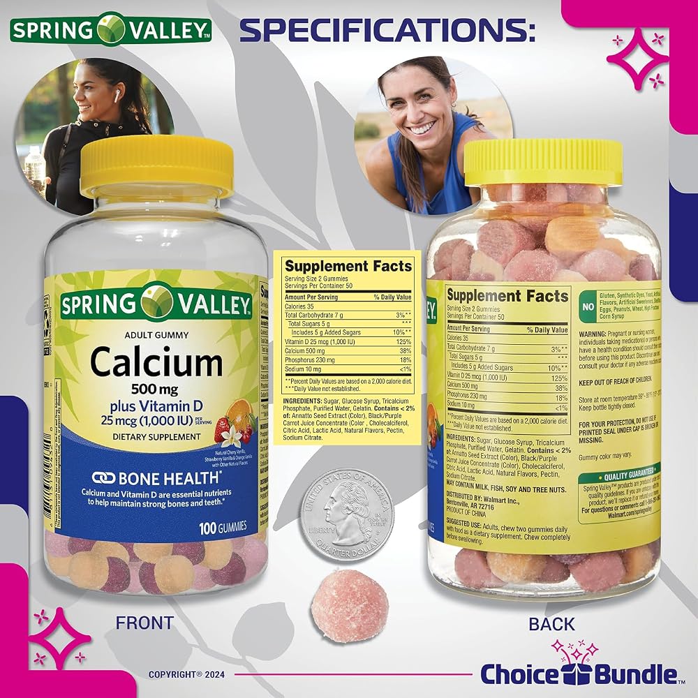 Choice Bundle Spring Valley Calcium 500 mg Plus Vitamin D Gummies - 200 Count - image 3