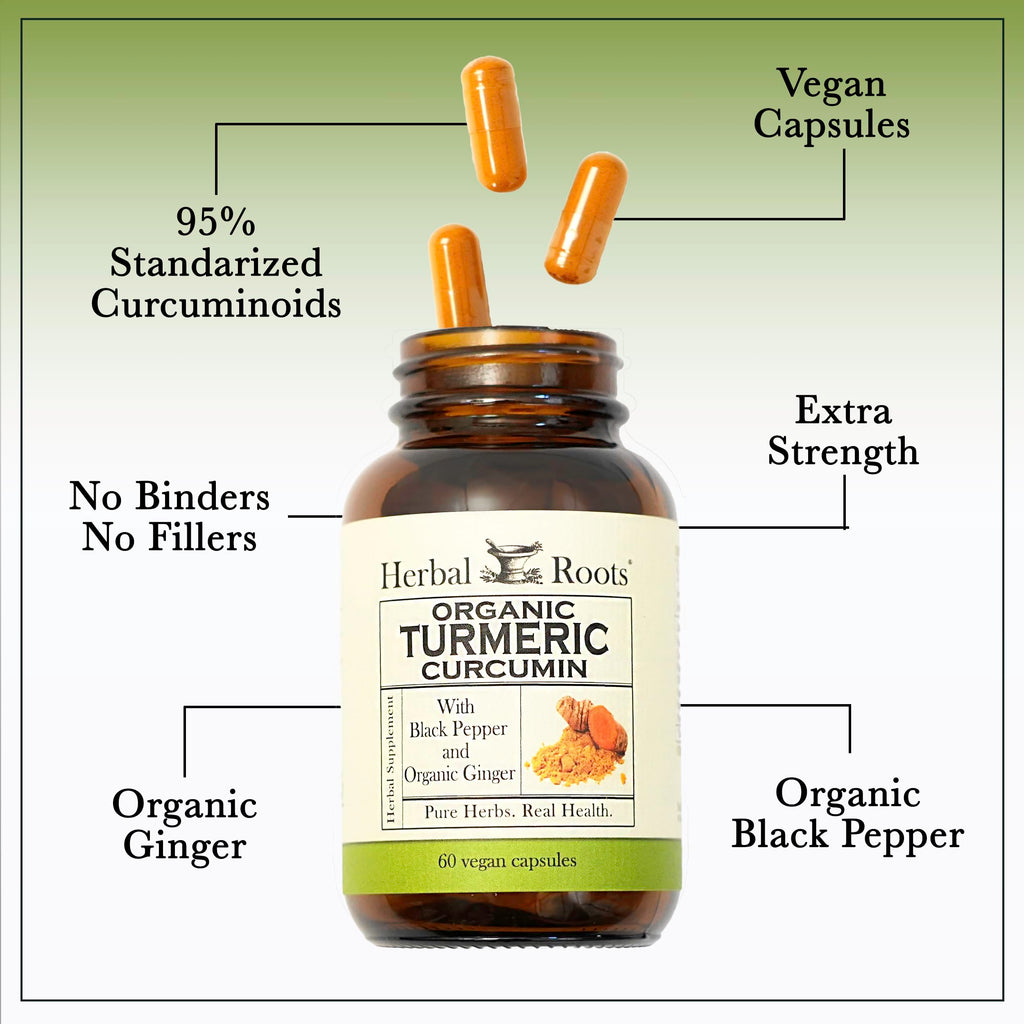 Herbal Roots Organic Turmeric Curcumin with Ginger & Black Pepper - 60 Capsules - image 4