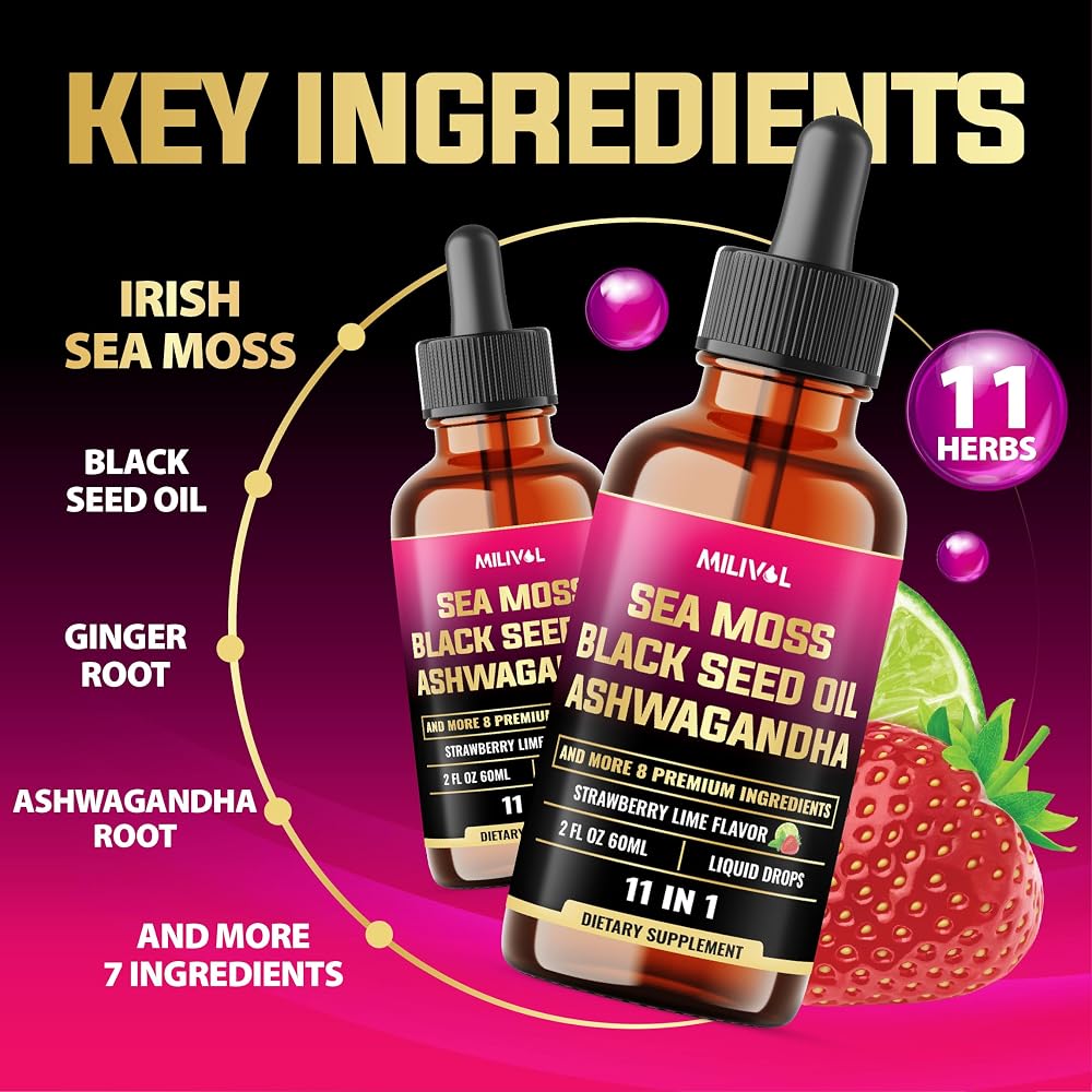 MILIVOL 11in1 Sea Moss Liquid Drops with Ashwagandha - 2 Fl Oz - image 3