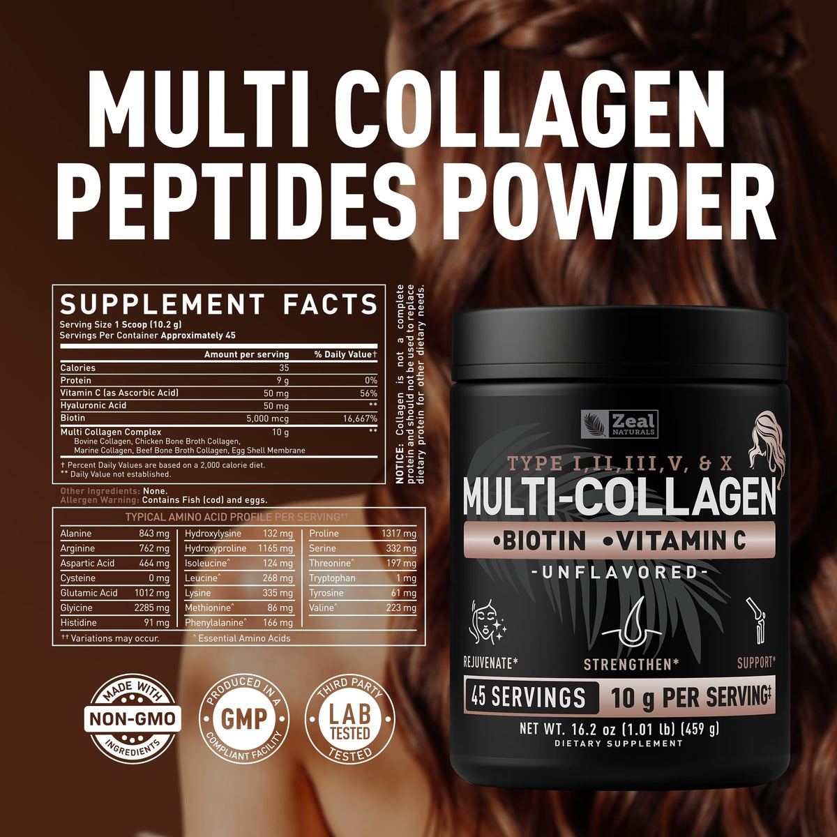 Zeal Naturals Premium Multi Collagen Peptides Protein Powder