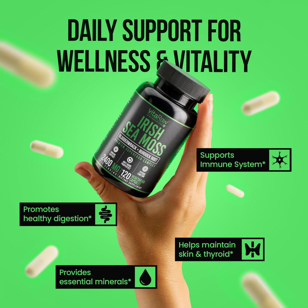 VitaRaw Organic Irish Sea Moss Capsules 2400 mg - 120 Count - image 3