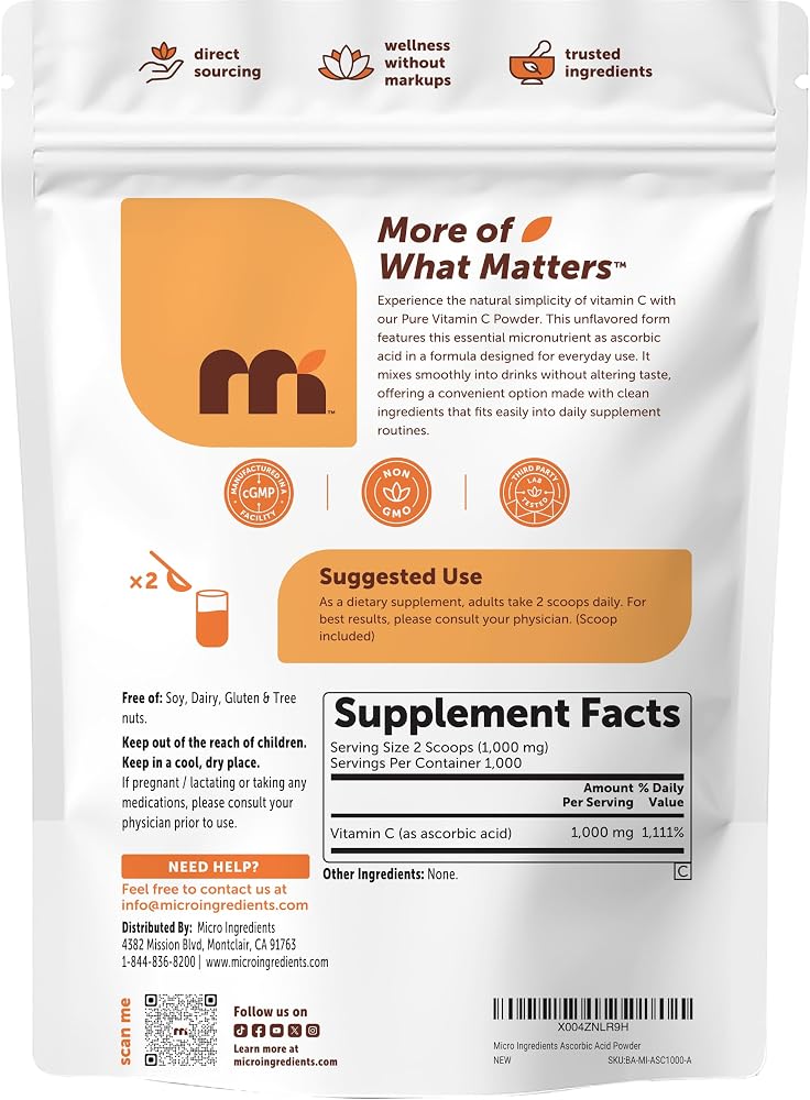 Micro Ingredients Vitamin C Powder Ascorbic Acid - 1kg - image 7