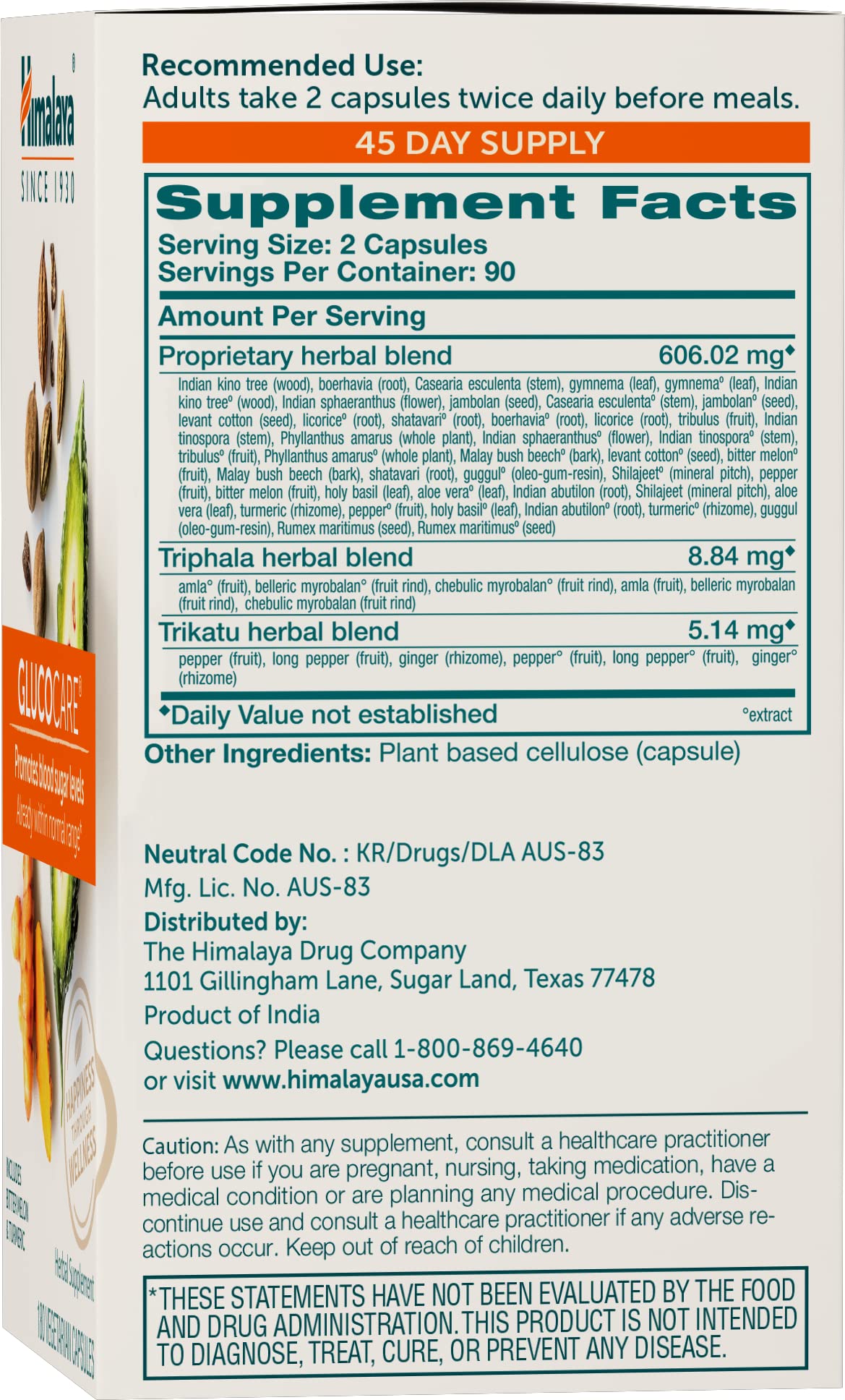 Himalaya GlucoCare, Herbal Blood Sugar Support, 180 Capsules - image 2