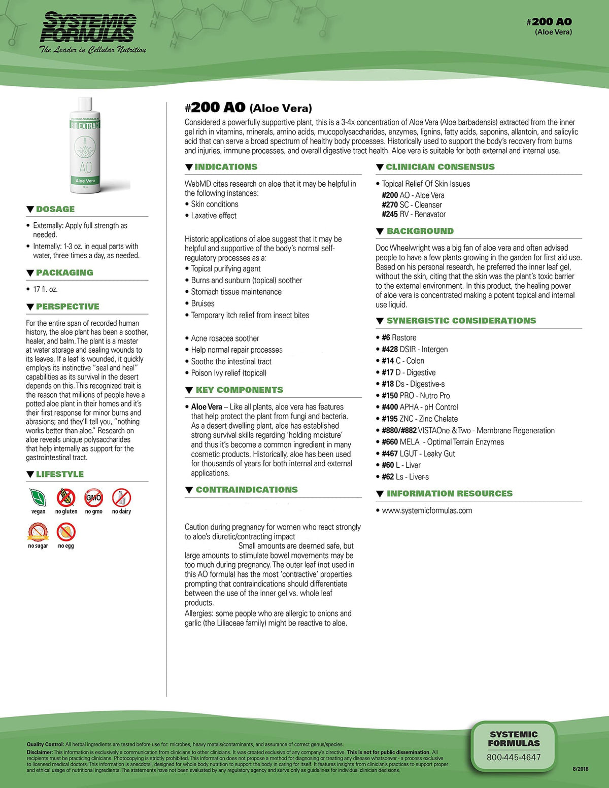 Systemic Formulas AO Aloe Vera BioExtract - 16 Fl Oz - image 2