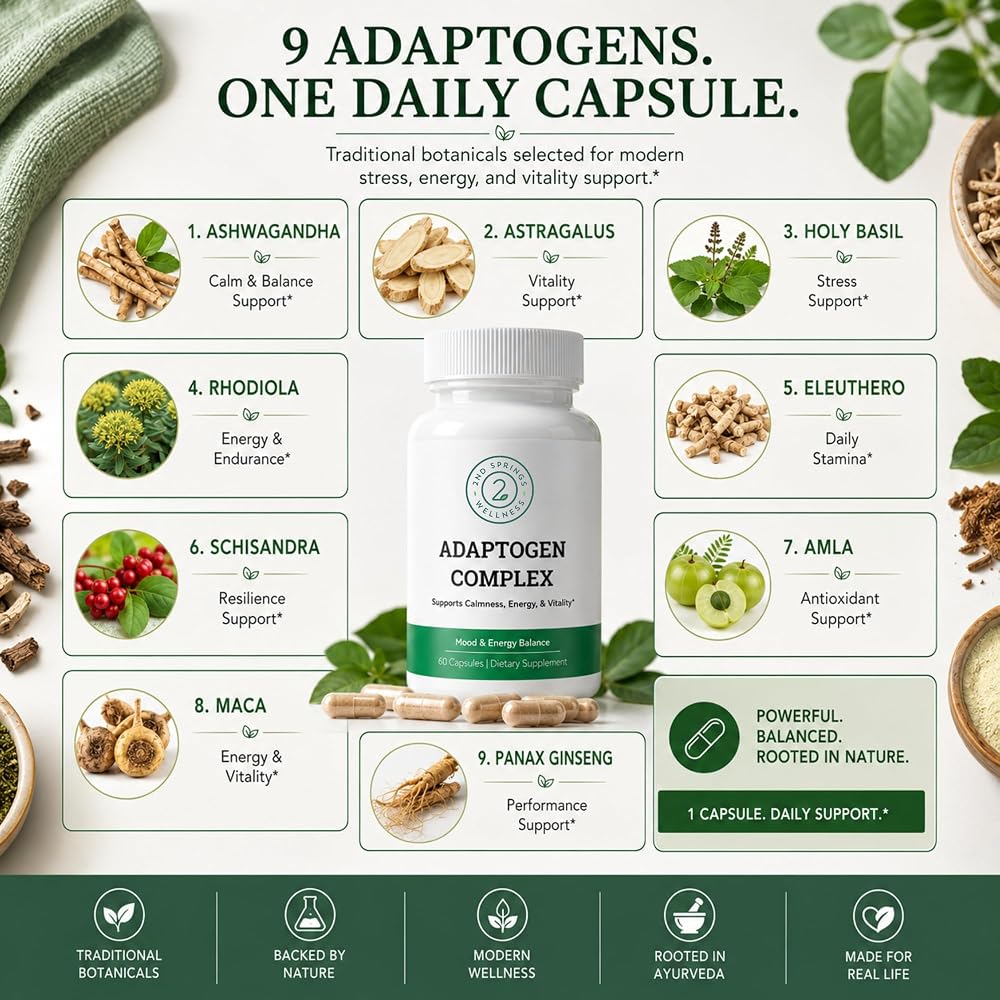 2nd Springs Adaptogen Complex Supplement with Ashwagandha - 60 Capsules - image 2