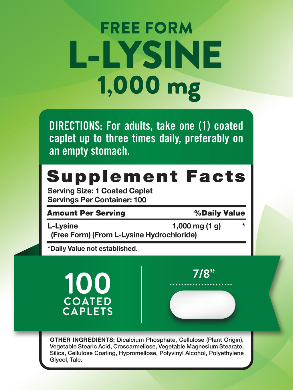 Nature's Truth L-Lysine 1000mg Essential Amino Acid - 100 Caplets - image 2