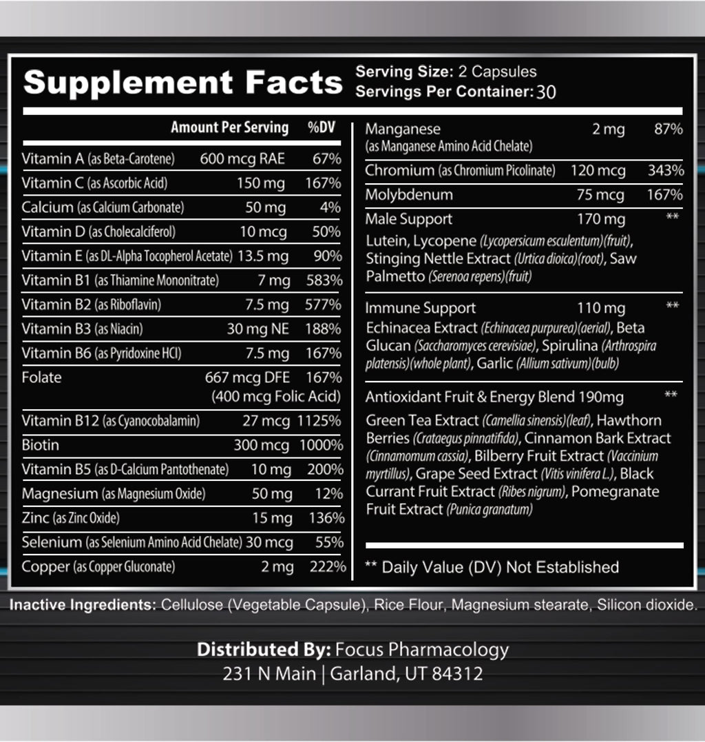 Focus Pharmacology Men's Daily Super Multi-Vitamin - 60 Capsules - image 5