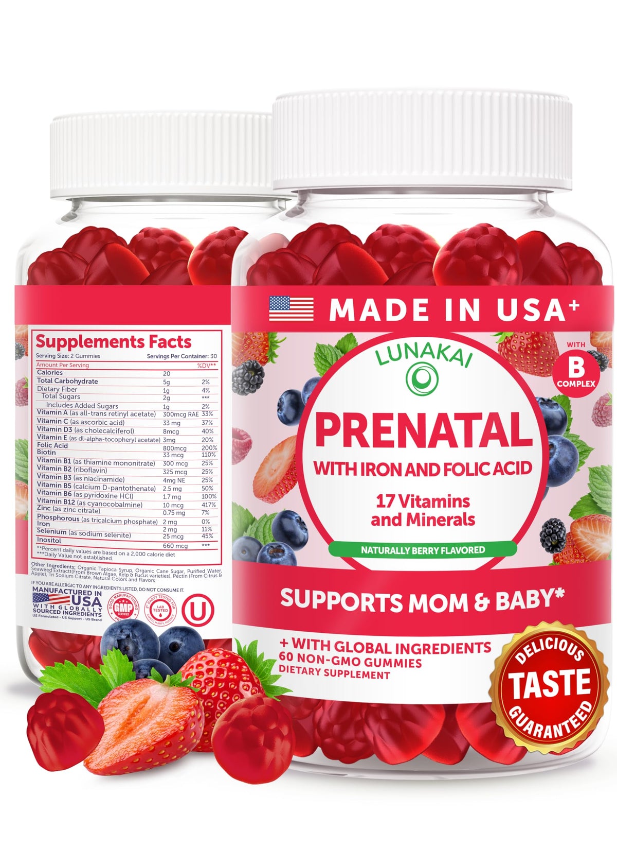 Lunakai Prenatal Vitamins 17-in-1 with Iron & Folic Acid - 60 Gummies