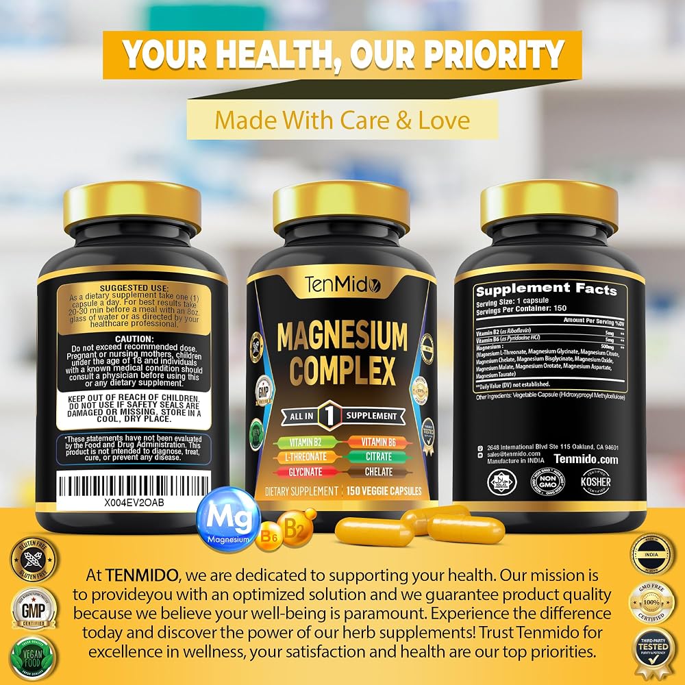 Tenmido Magnesium Complex 10 Forms - 150 Vegetarian Capsules - image 7