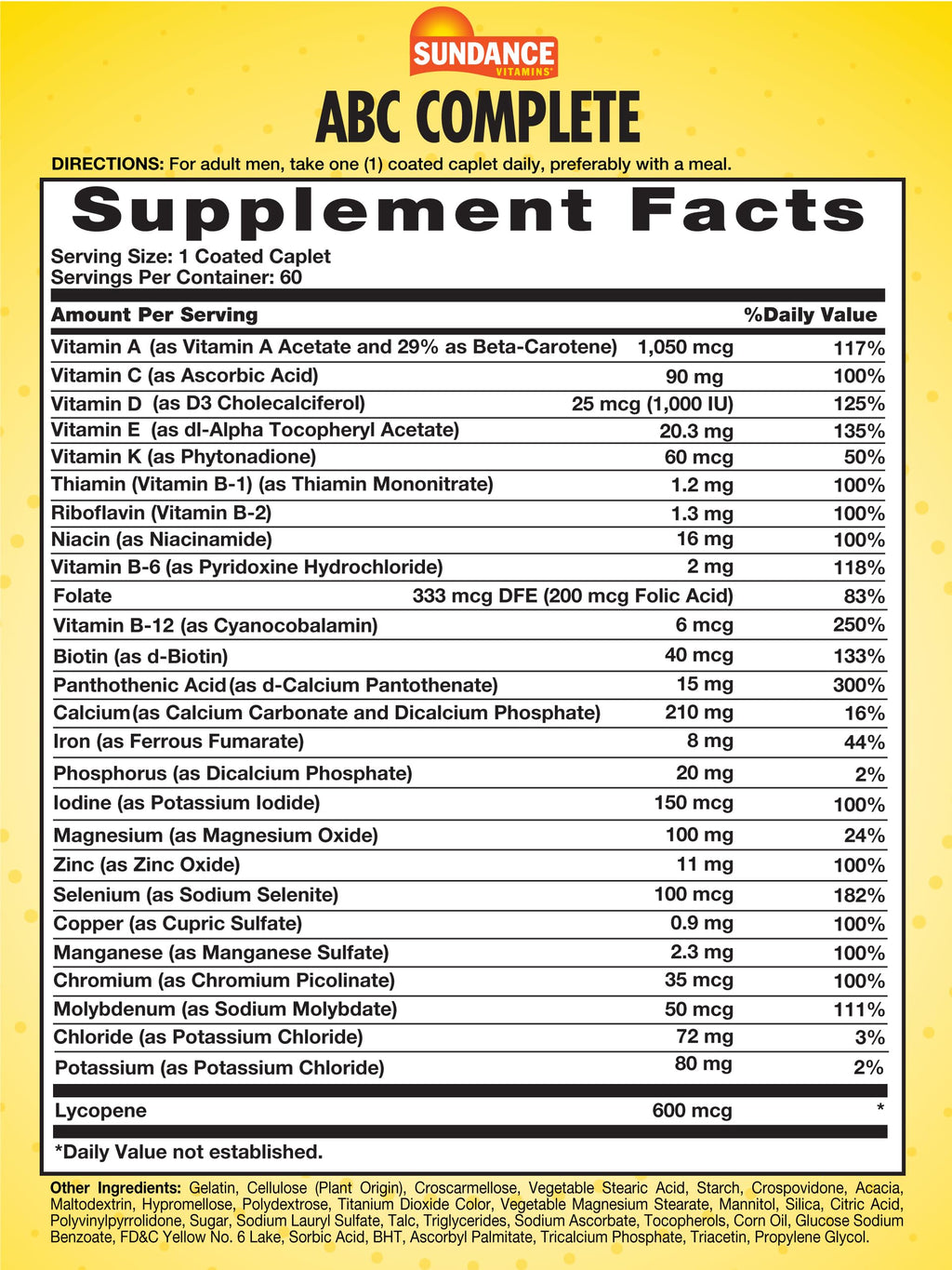 Sundance Men's ABC Complete Multivitamin & Mineral Formula - 60 Caplets - image 2