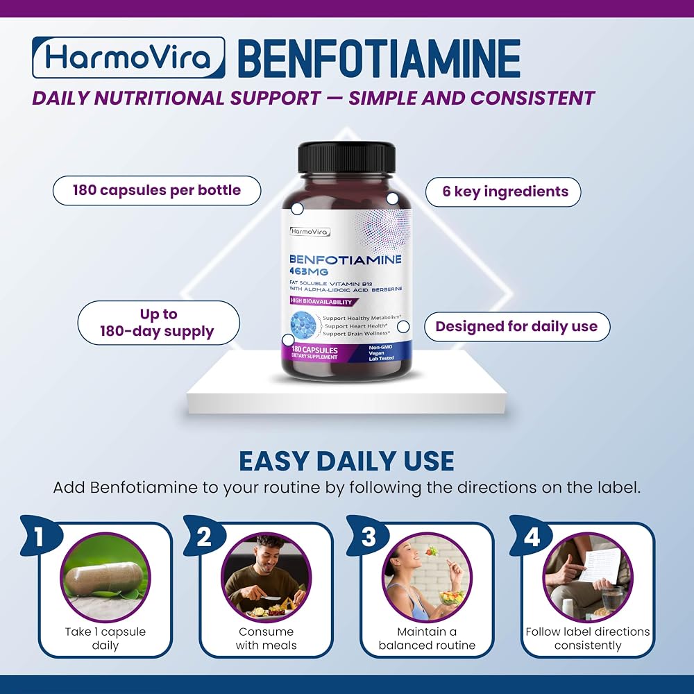 HarmoVira Benfotiamine 6-in-1 Complex for Heart & Brain Wellness - 180 Capsules - image 5
