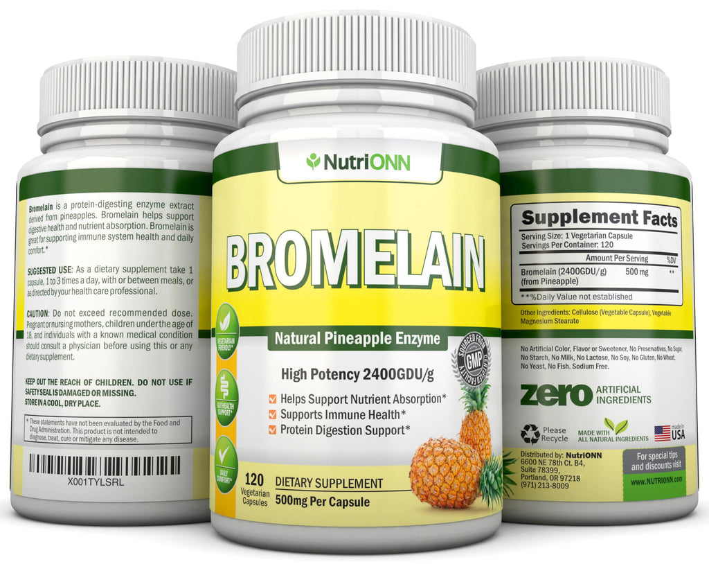 NutriONN Bromelain 500mg Enzyme Extract - 120 Vegetarian Capsules - image 6
