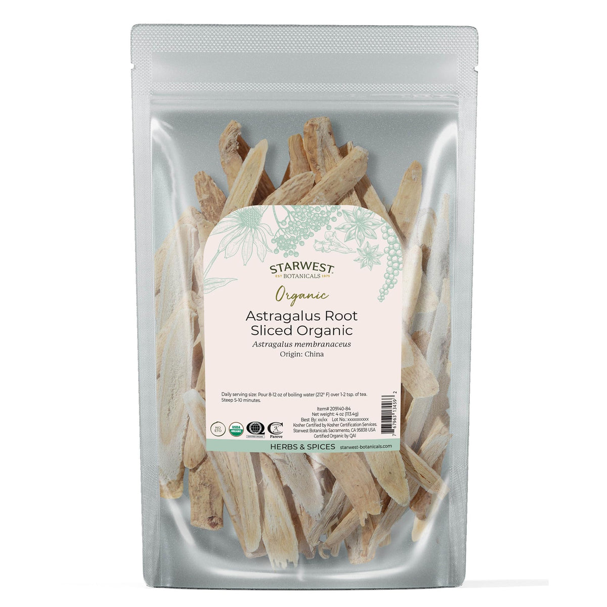 Starwest Botanicals Organic Astragalus Root Sliced - 4 oz