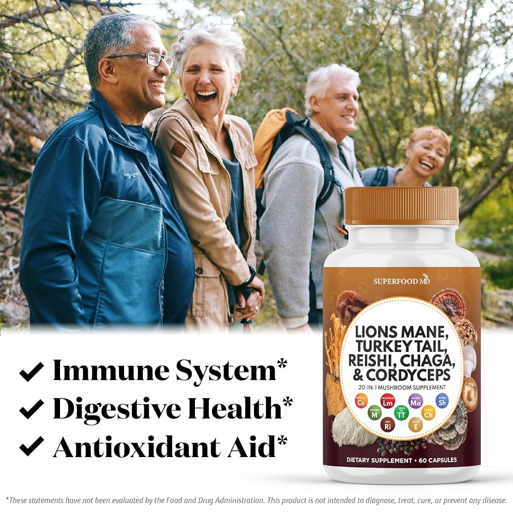 Superfood MD Lions Mane Mushroom Supplement with Turkey Tail Reishi