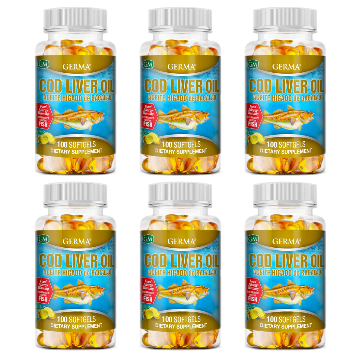 Germa Cod Liver Oil Natural Dietary Supplement - 100 Capsules