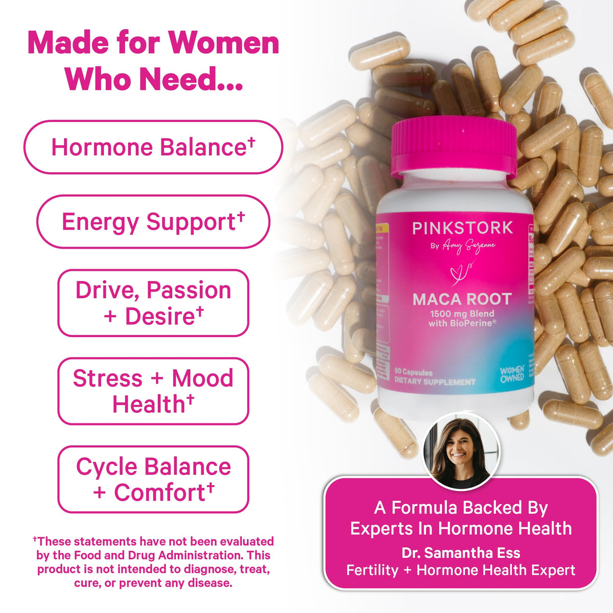 Pink Stork Organic Maca Root Capsules for Women - 60 Count - image 3