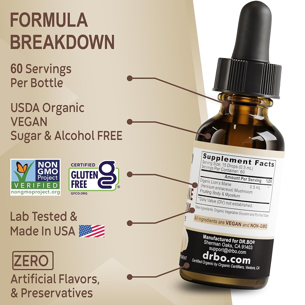DR. BO Lion's Mane Mushroom Liquid Drops for Focus - 1 Fl Oz - image 8