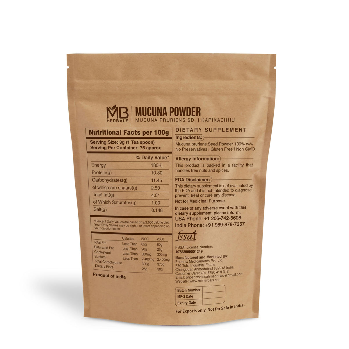 MB Herbals Mucuna Pruriens White Seed Powder - 8 oz - image 2