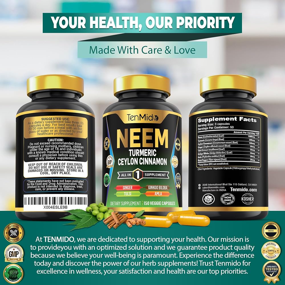 Tenmido Neem Leaf 8-in-1 Supplement Immune Health Support - 150 Capsules - image 7