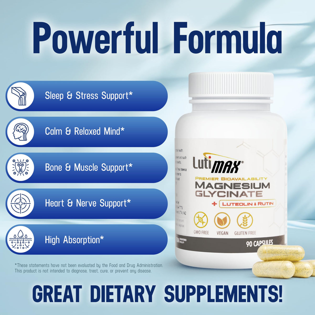 Lutimax Magnesium Glycinate 500mg for Sleep Support - 90 Capsules - image 3