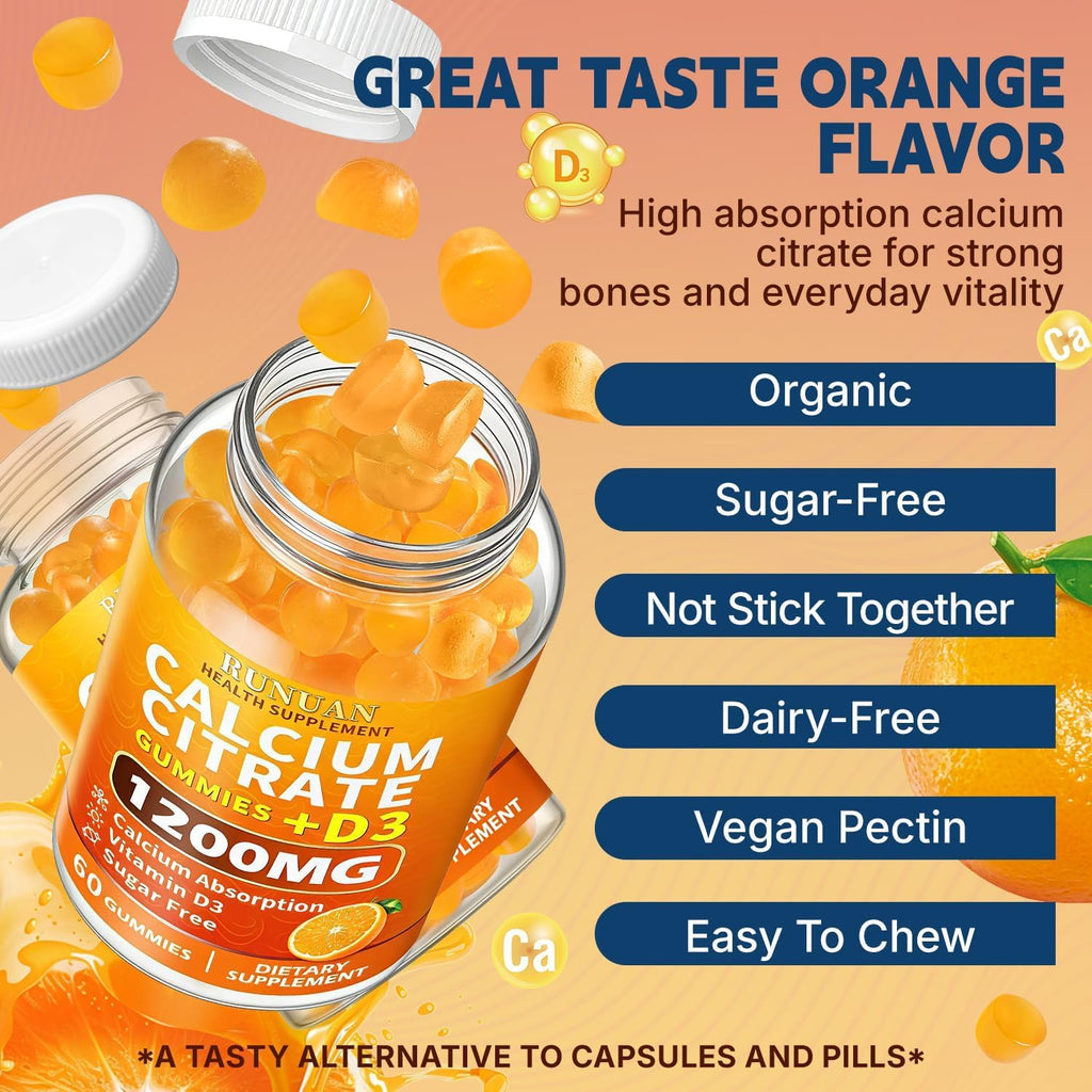 RUNUAN Calcium Citrate 1200mg Gummies with Vitamin D3 - 120 Count - image 5