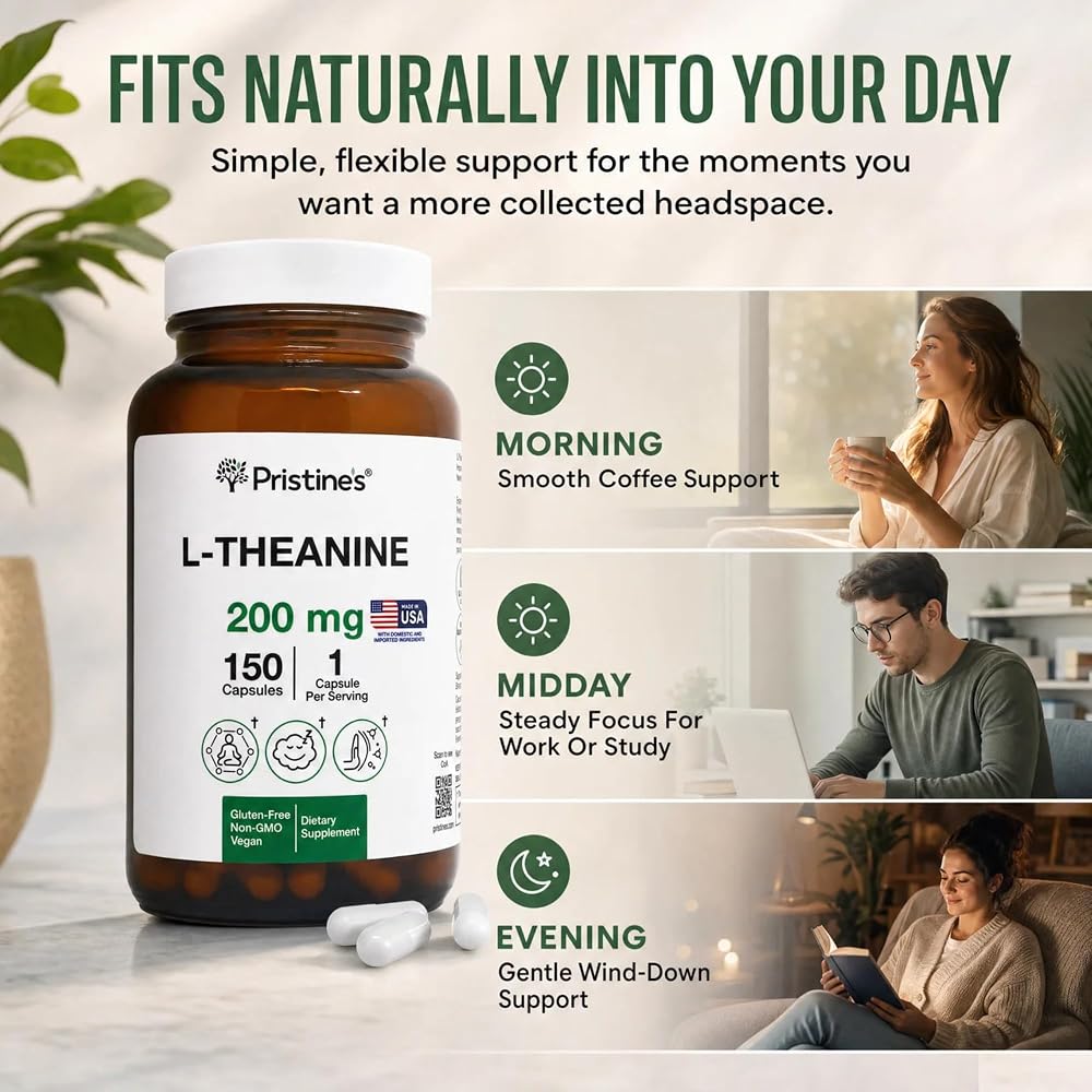 PRISTINE'S L-Theanine 200mg Capsules for Sleep & Calm Focus - 150 Count - image 7