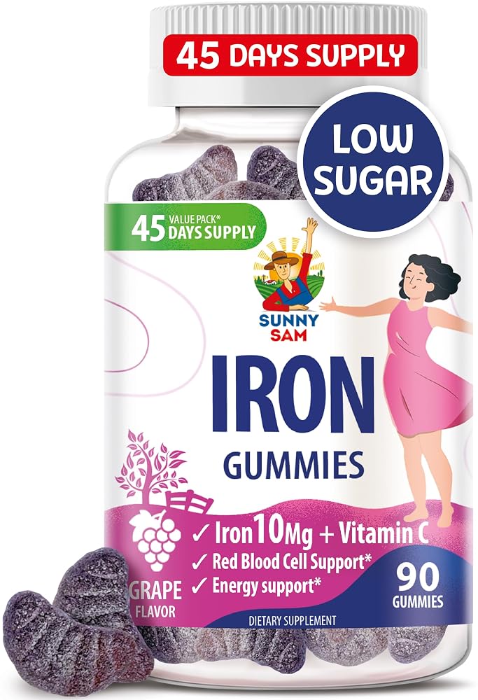 SUNNY SAM Iron Gummies for Kids & Adults - Iron Vitamins with Vitamin