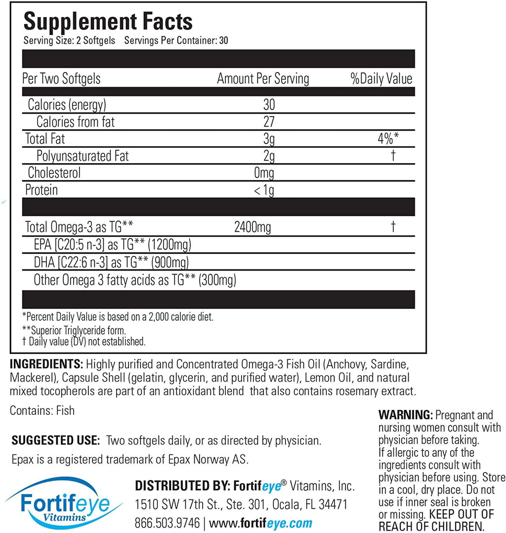 Fortifeye Vitamins Super Max Omega-3 Fish Oil 2400 mg - High Potency