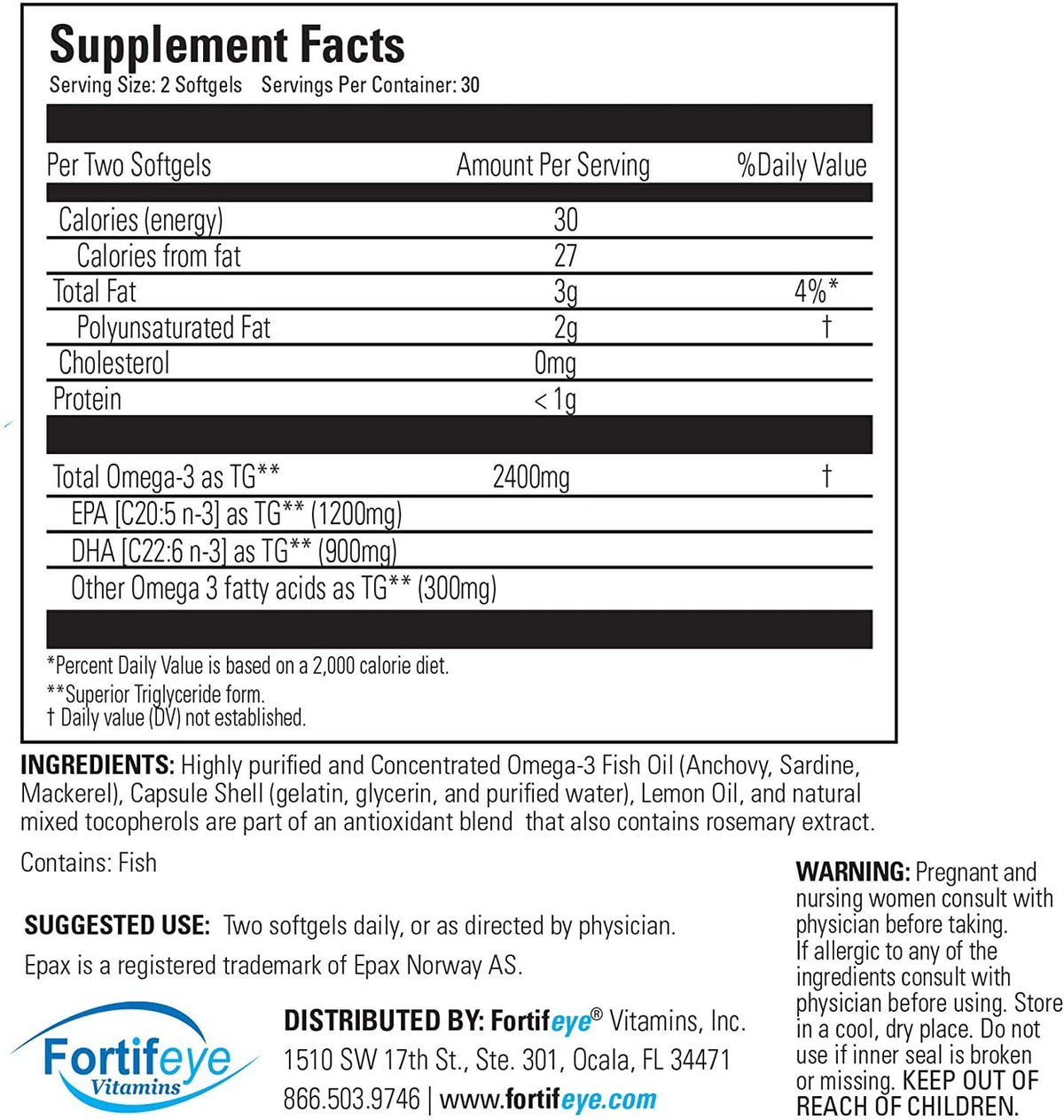 Fortifeye Vitamins Super Max Omega-3 Fish Oil 2400 mg - High Potency