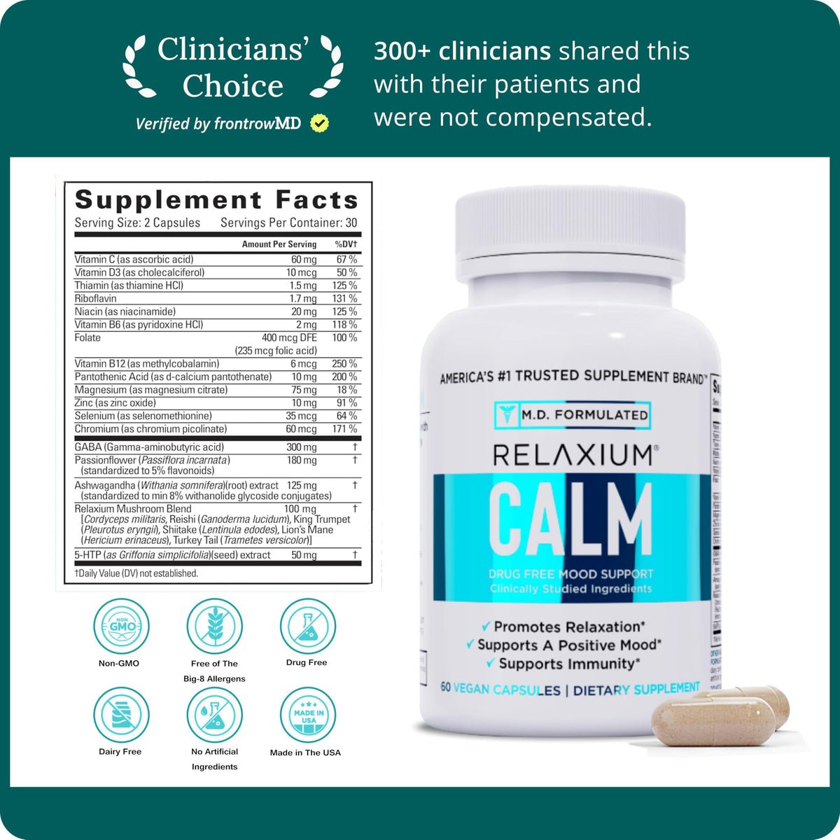 Relaxium Calm Stress & Mood Support Supplement - 60 Capsules - image 3