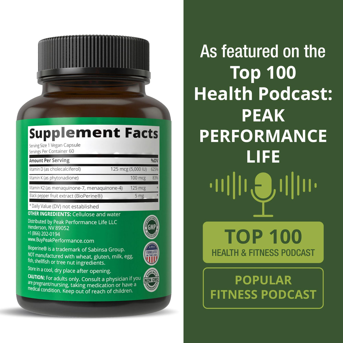 Peak Performance Vitamin D 5000 IU with Vitamin K - 60 Capsules - image 6