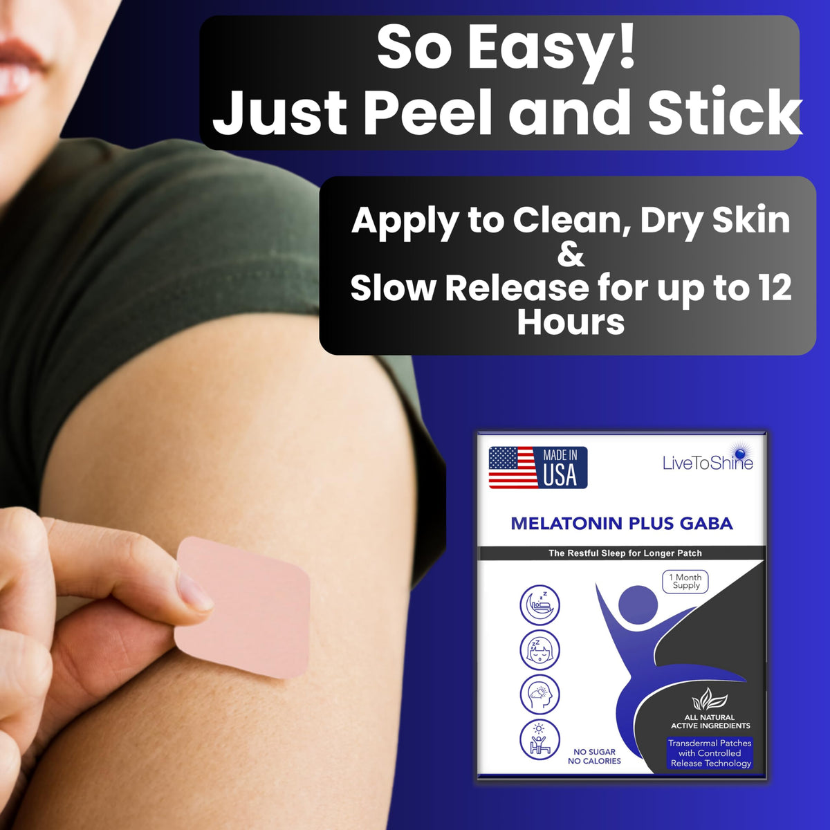 Live To Shine Melatonin Sleep Patches with GABA - 30 Patches - image 4