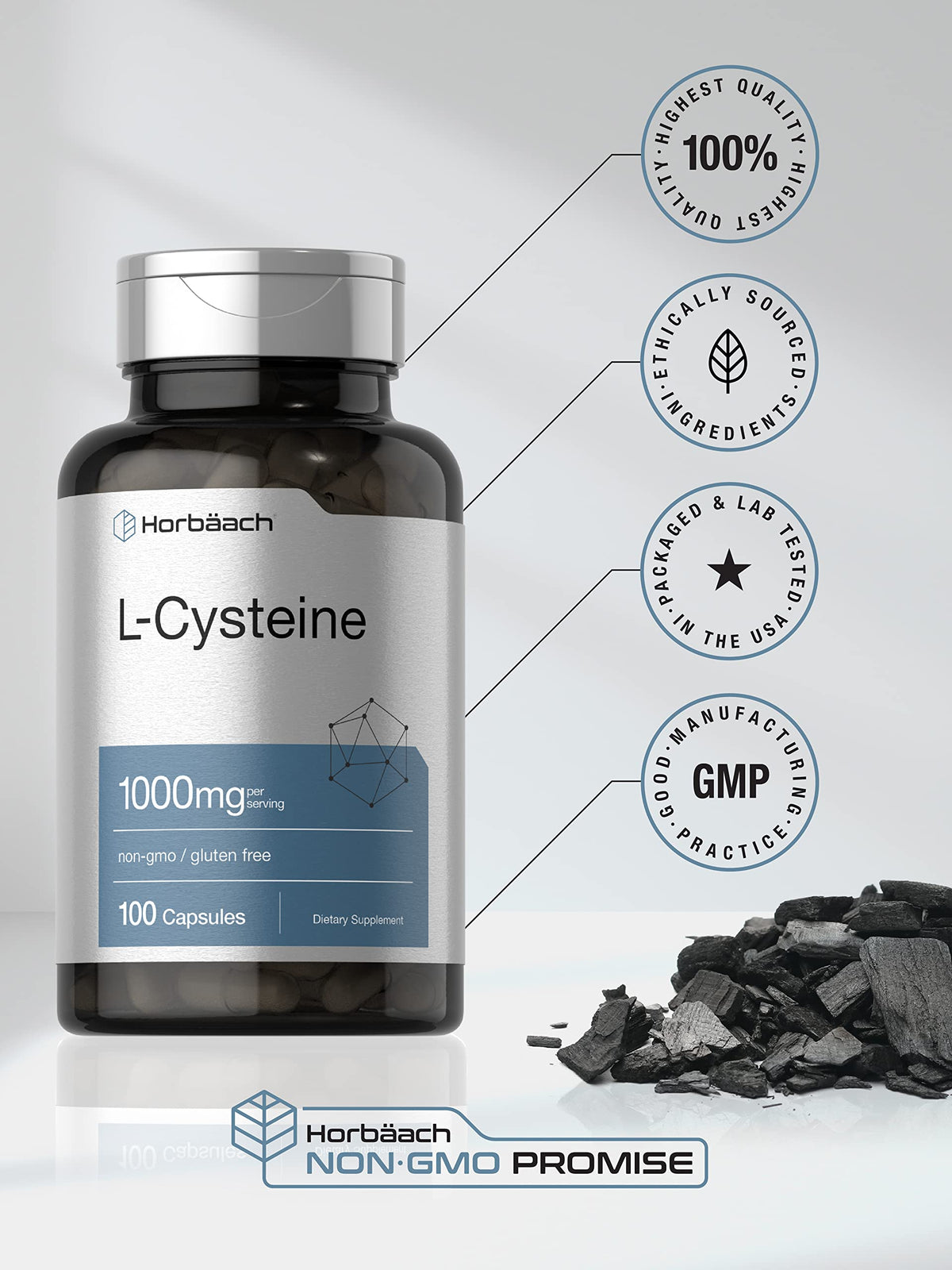Horbäach L-Cysteine 1000mg - 100 Capsules - image 5