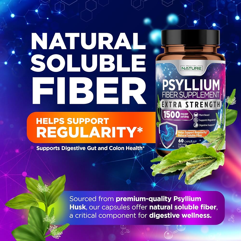 Built by Nature Psyllium Husk Capsules 1500mg Fiber Supplement