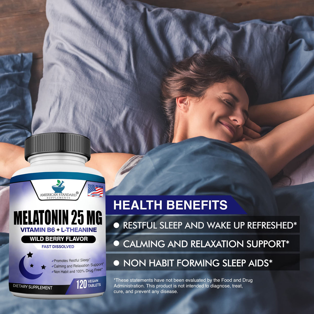 American Standard Supplements Melatonin 25mg Sleep Support - 120 Tablets - image 4