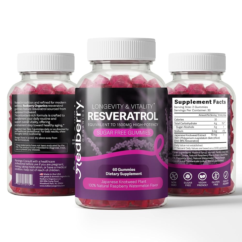 Redberry Organics Resveratrol 1500mg Gummies - 60 Count - image 8