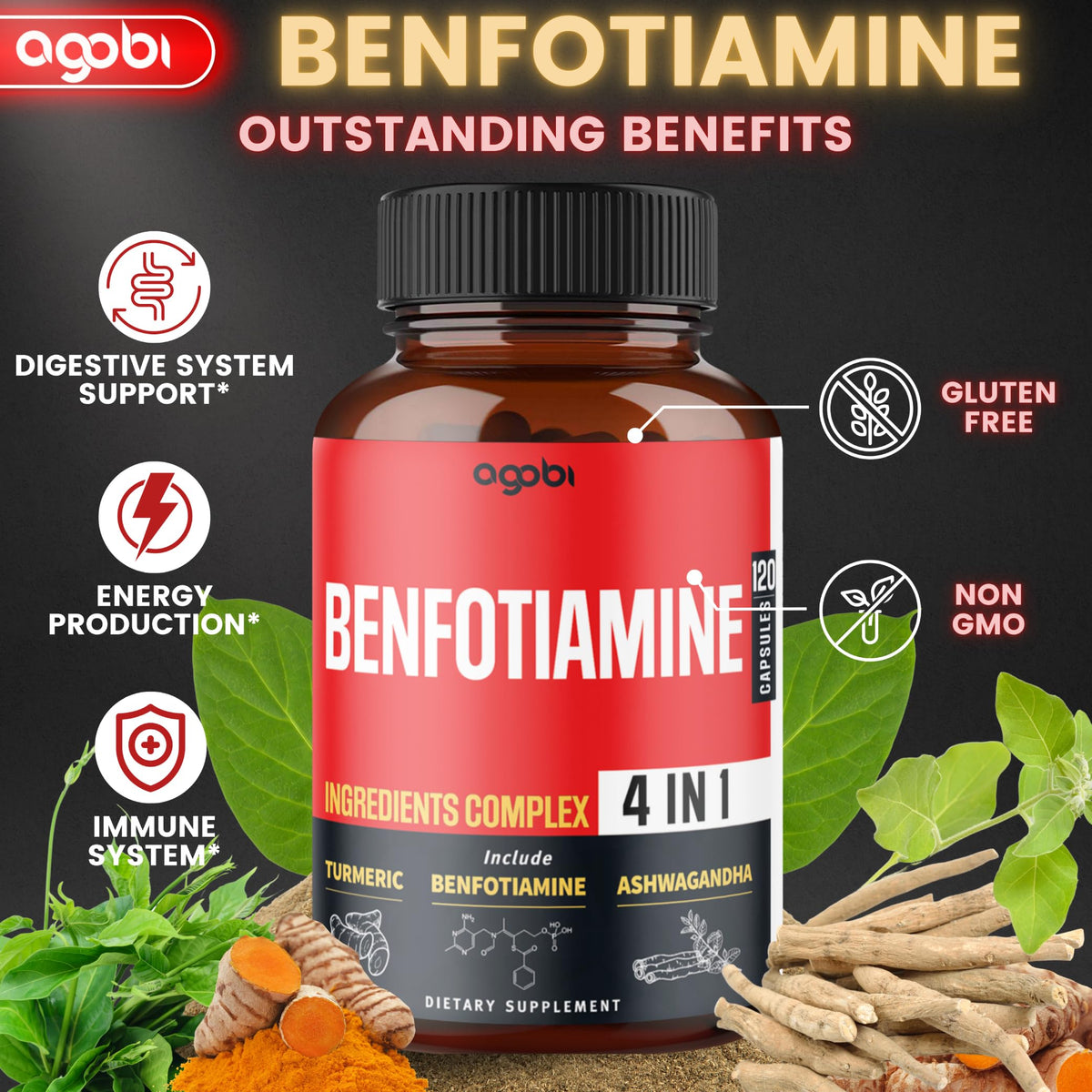 agobi Benfotiamine Supplement 4in1 for Digestion & Energy - 120 Capsules - image 3