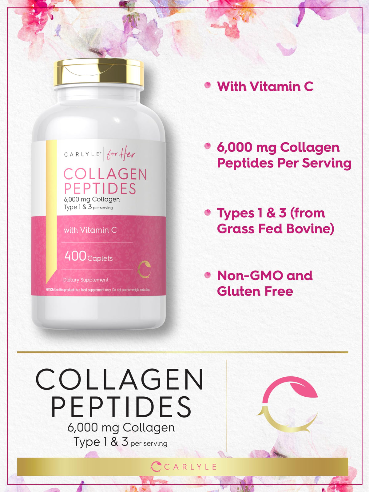 Carlyle Collagen Peptides 6000mg - 400 Caplets - image 4