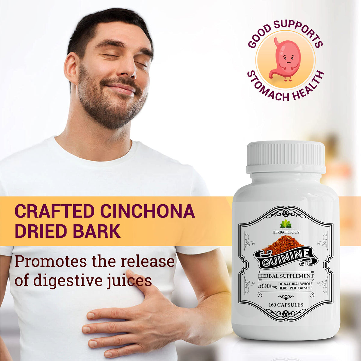 HERBALICIOUS Quinine Capsules Cinchona 500mg - 160 Capsules - image 3