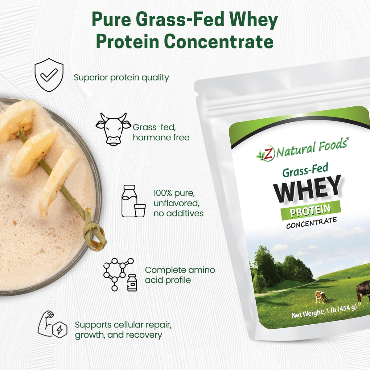 Z Natural Foods Grass-Fed Whey Protein Concentrate - Cold Processed