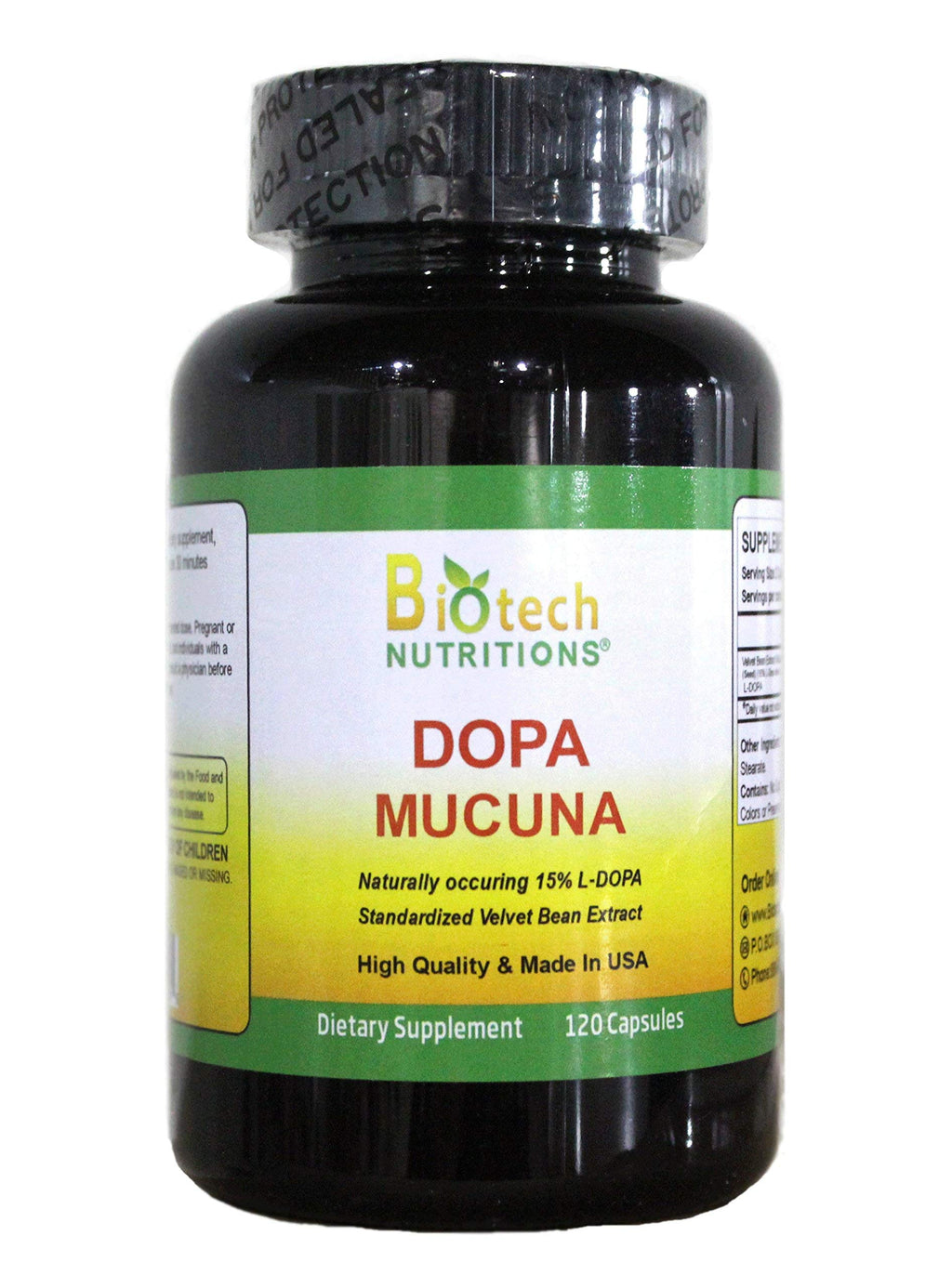 Biotech Nutritions Dopa Mucuna 15% L-Dopa Mood Support - 120 Vegetarian Capsules