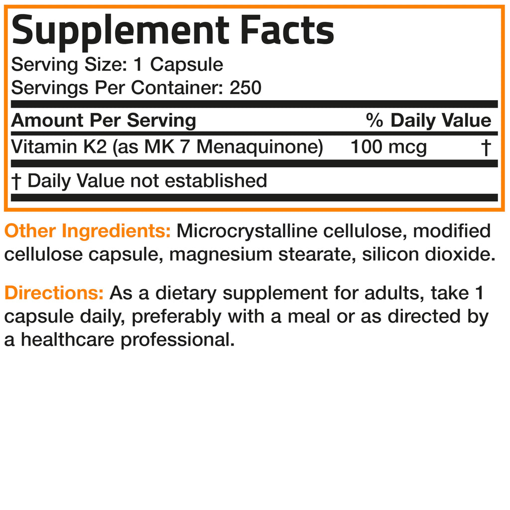 Bronson Flavored Vitamin K2 Capsules Support Strong Bones 100Mcg Adult
